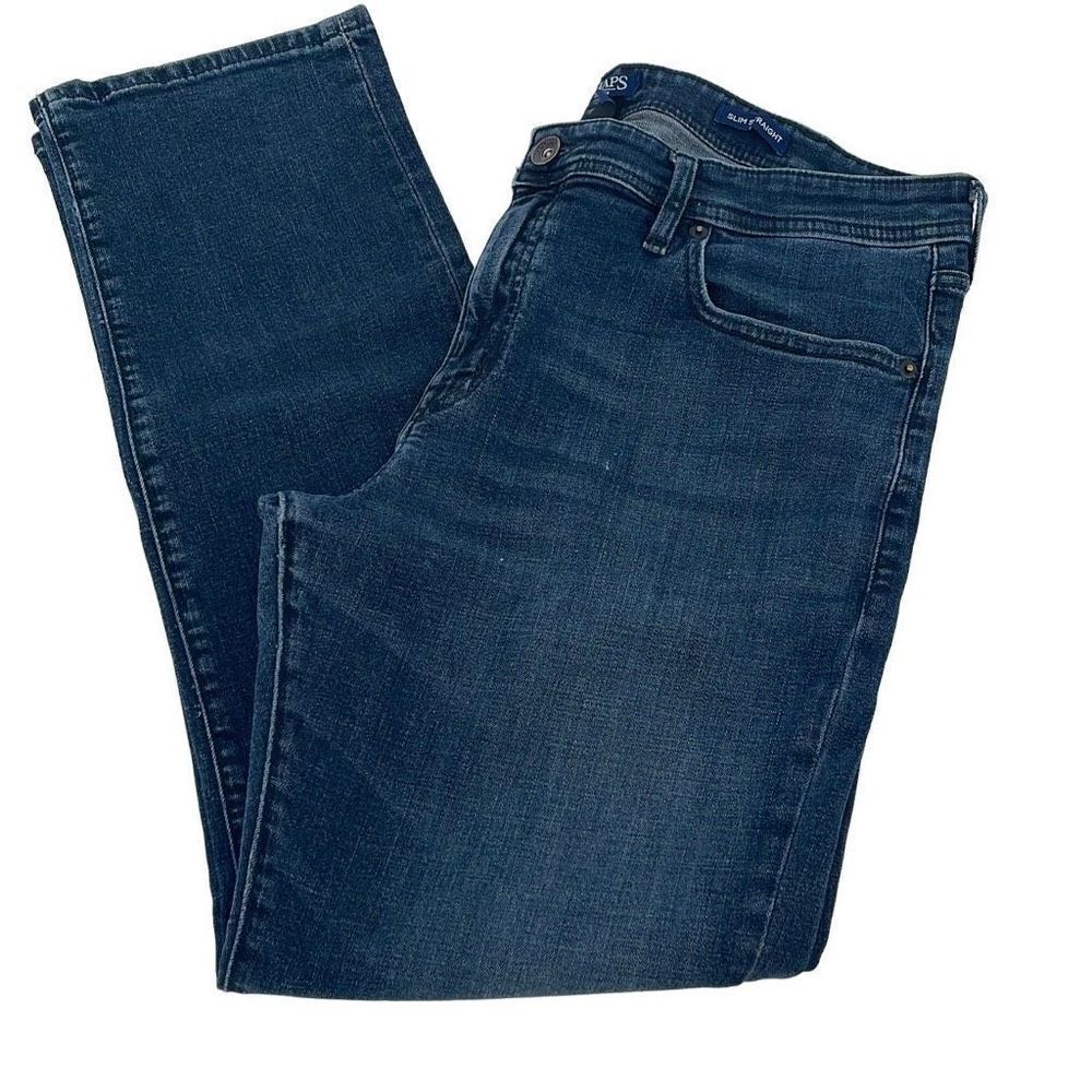 Chaps Mens Slim Straight Jeans Denim Medium Wash Stretch Blue Size 38x32